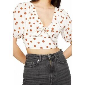 Chic Puff Sleeve Polka Dot Crop Top Size Small